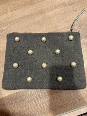Banana Republic Grey Pearl-Stud Wool Wristlet Clutch